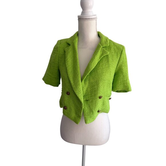 INDEFEIR Lime Green Boucle Crop Blazer Jacket Size XS - Picture 7 of 7
